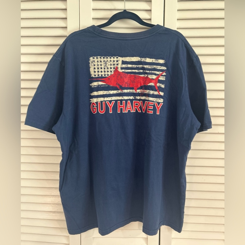 Guy Harvey blue americana fish short sleeve tee-XXL with front shirt pocket